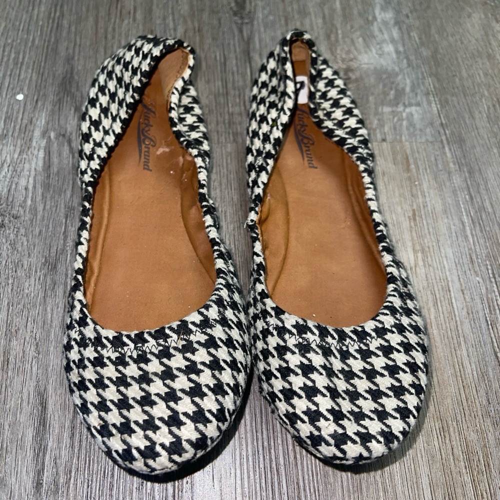 Lucky Brand Erin Ballet Flats Womens 9M/ 39 Black Houndstooth Slip On